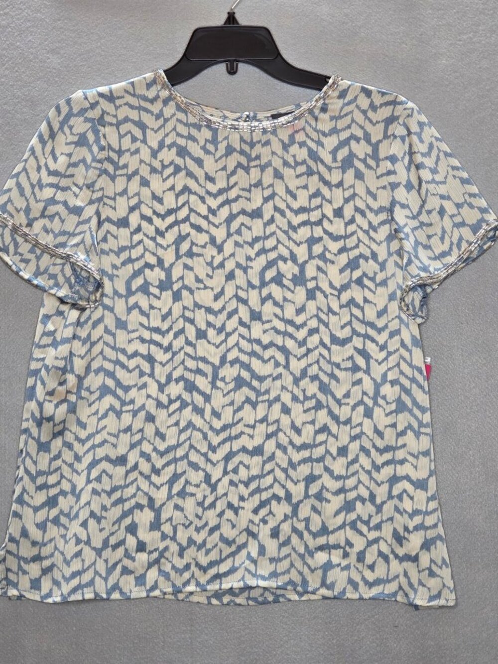 Vince Camuto Abstract-Print Bead-Trim Top - Lake Breeze